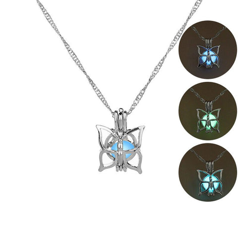 Glow in The Dark Locket necklace For Women Gun skull Heart mermaid Cross tortoise Glowing beads cage pendant Fashion Jewelry