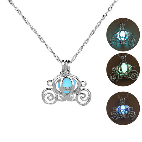 Glow in The Dark Locket necklace For Women Gun skull Heart mermaid Cross tortoise Glowing beads cage pendant Fashion Jewelry