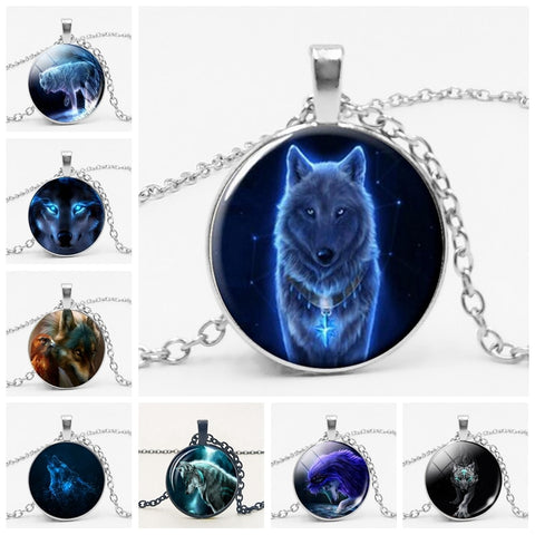 Gothic Custom Necklace  Gothic Nymph Nordic Wiccan Murano Glass Wolf Cabochon Dark Necklace Glass Pendant Collares Kids Jewelry