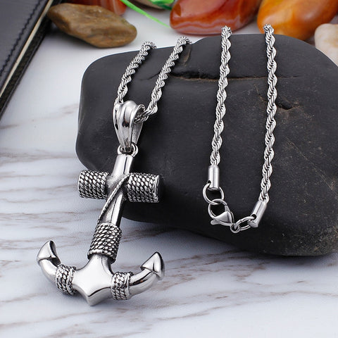 Silver Color Anchor Pendant Necklace for Men Metal Punk Necklace Biker Jewelry Gift