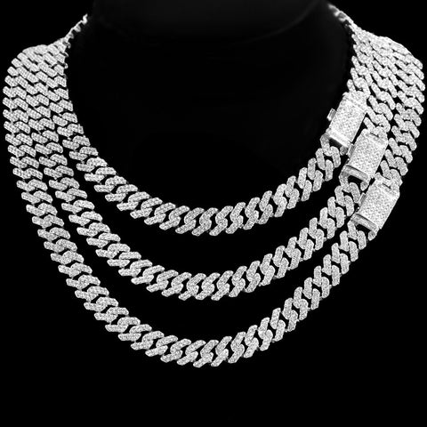 Hip Hop Bling Rhinestone Prong Cuban Link Chain Necklace for Men Women 12MM Iced Out Miami Cuban Choker Necklace Punk Jewelry