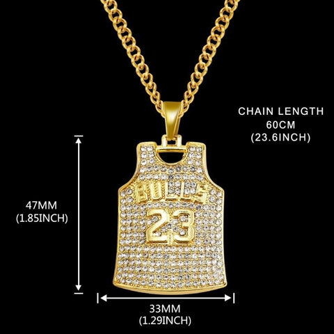 Hip Hop Ice Out Zircon Size 23 Jersey Pendant Necklace for Men Women Punk Rock Party Jewelry Gift