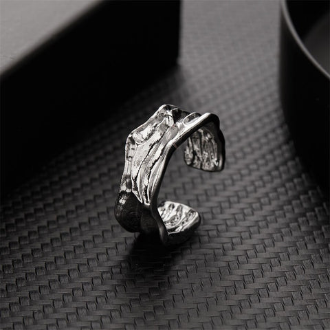 INS Minimalist Silver Color Irregular Wrinkled Surface Finger Rings Creative Geometric Punk Opening Ring for Women Girls Jewelry