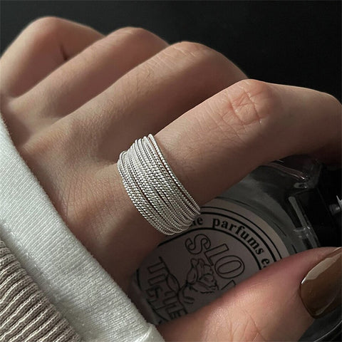 INS Minimalist Silver Color Irregular Wrinkled Surface Finger Rings Creative Geometric Punk Opening Ring for Women Girls Jewelry