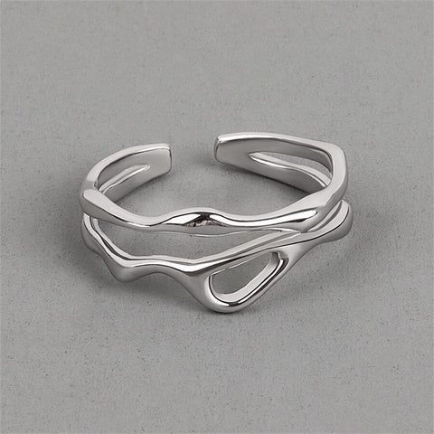 INS Minimalist Silver Color Irregular Wrinkled Surface Finger Rings Creative Geometric Punk Opening Ring for Women Girls Jewelry