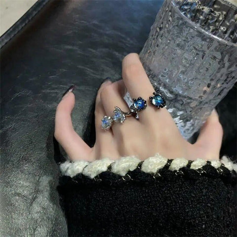 INS Minimalist Silver Color Irregular Wrinkled Surface Finger Rings Creative Geometric Punk Opening Ring for Women Girls Jewelry