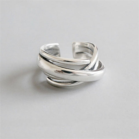 INS Minimalist Silver Color Irregular Wrinkled Surface Finger Rings Creative Geometric Punk Opening Ring for Women Girls Jewelry