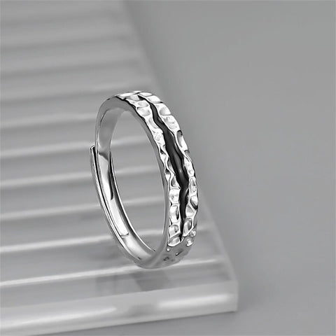 INS Minimalist Silver Color Irregular Wrinkled Surface Finger Rings Creative Geometric Punk Opening Ring for Women Girls Jewelry