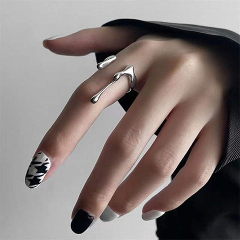 INS Minimalist Silver Color Irregular Wrinkled Surface Finger Rings Creative Geometric Punk Opening Ring for Women Girls Jewelry