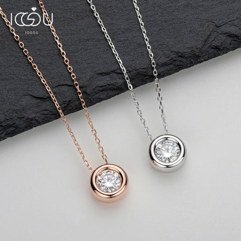 IOGOU 1 Carat D Color Engagement Moissanite Pendant Neclace 925 Silver 6.5mm Round Moissanite Diamond Chain Jewelry Wholesale