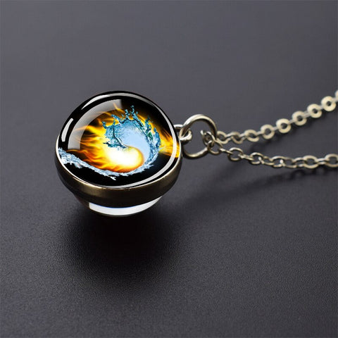 Ice and Fire Phoenix  Aurora Necklaces Double Sided Glass Ball Pendant Fashion Chains Necklace Women Men Cool Jewelry