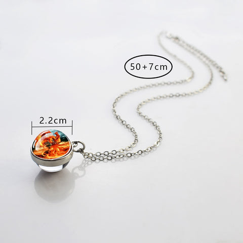 Ice and Fire Phoenix  Aurora Necklaces Double Sided Glass Ball Pendant Fashion Chains Necklace Women Men Cool Jewelry