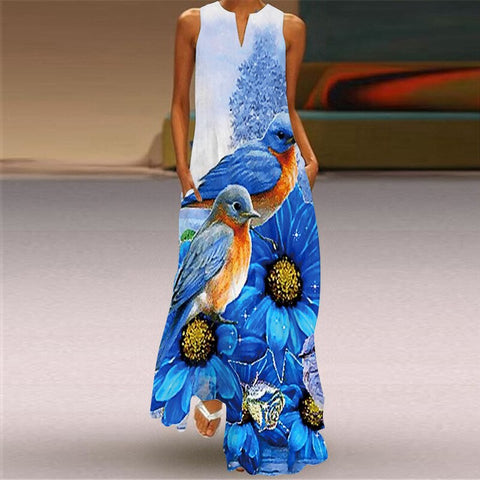 MOVOKAKA Summer Dresses Women Party Beach Sleeveless Casual Long Dress Woman Loose White Flowers Vintage Elegant Dress For Women