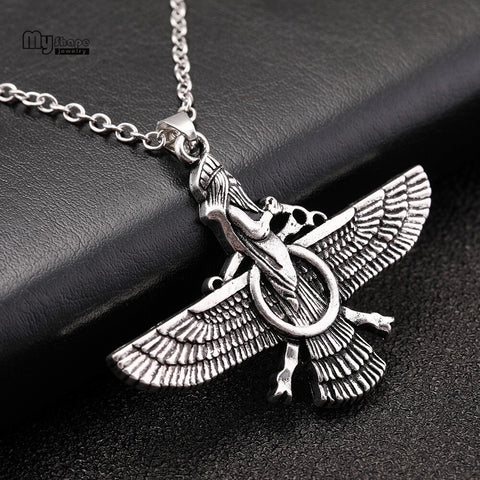 My Shape Ahura Mazda Religion Pandent Statement Necklace Men Zoroastrianism Iranian Cuture Persian Empire Necklaces for Women