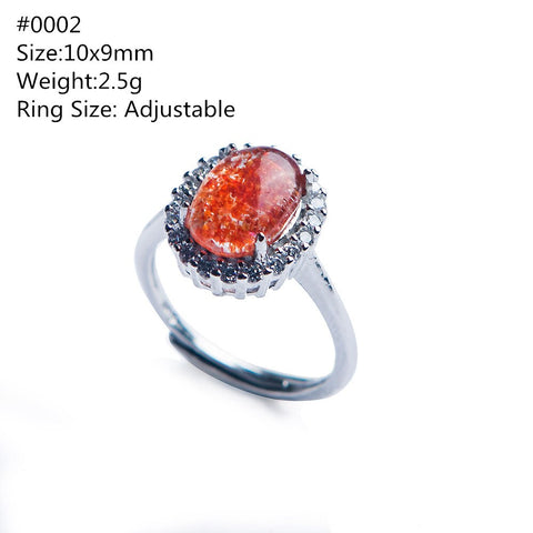 Natural Red Lepidocrocite Super 7 Seven Adjustable Ring 10x9mm 925 Sterling Silver Oval Beads Rings AAAA