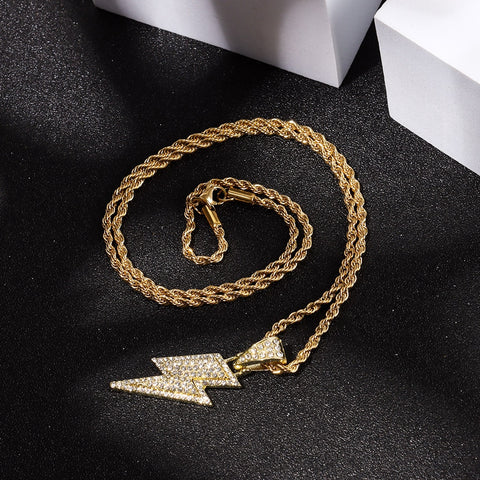 New Jewelry Fashion Retro Full Zircon Lightning Necklace Men's Hip Hop Party Locomotive Accessories Pendant Necklace Jewelry