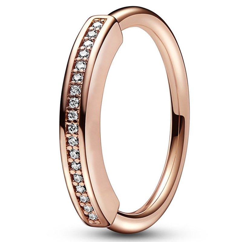 Original Rose Gold Pave Signature I-D Ring With Crystal For Women 925 Sterling Silver Ring Wedding Party Gift Europe Jewelry
