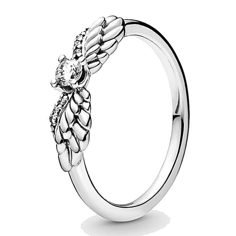 Original Sparkling Angel Wings With Crystal Ring For Women 925 Sterling Silver Ring Wedding Party Gift Fine Europe Jewelry