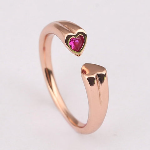 Original Two Hearts Open Rings With Crystal For Women 925 Sterling Silver Ring Wedding Party Gift Fine Vanlentine's Day Jewelry