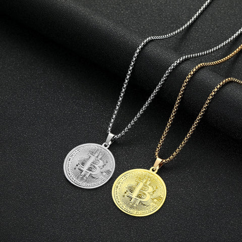 Punk Hiphop Golden BTC Bitcoin Money Metal Pendant Necklaces For Men Women Collector Jewelry Birthday Gift Party Choker