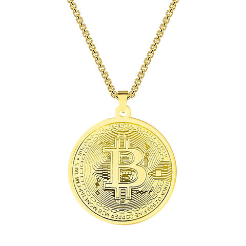 Punk Hiphop Golden BTC Bitcoin Money Metal Pendant Necklaces For Men Women Collector Jewelry Birthday Gift Party Choker