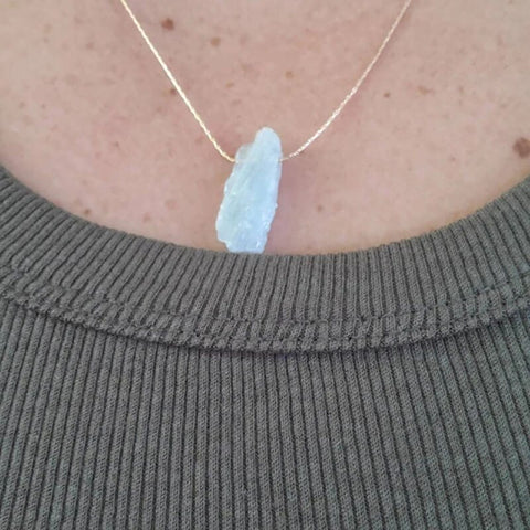 Raw Aquamarine March Birthstone Necklace Throat Chakra Crystal Healing Rough Gemstone Boho Style