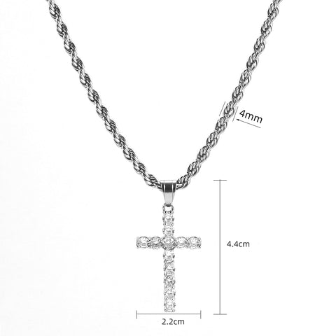 Shining Zircon Cross Necklaces for Men Women Hip Hop Pendant Chokers 4mm Rope Chain 316L Stainless Steel Fashion Jewelry