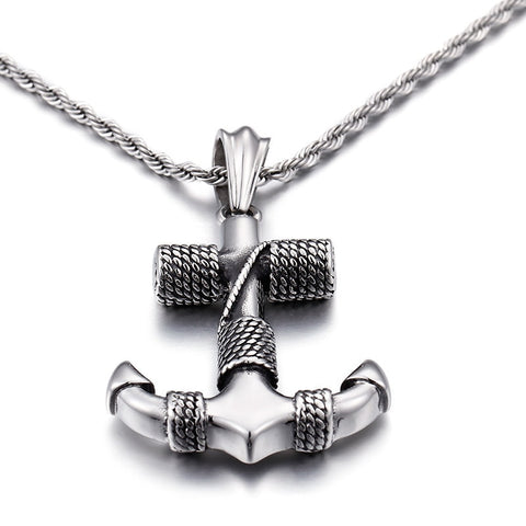 Silver Color Anchor Pendant Necklace for Men Metal Punk Necklace Biker Jewelry Gift