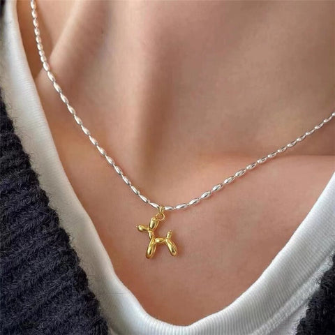 Silver Color Cute Animal Balloon Dog Necklace Creative Pendant Sparkling Clavicle Chain Necklace Ladies Girl Gift Fine Jewelry