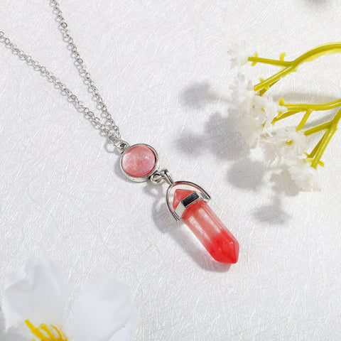 Simple Sun Moon Choker Necklace Natural Stone Hexagonal Column Necklaces Pendants Fashion Bullet Crystal Necklace Women Jewelry