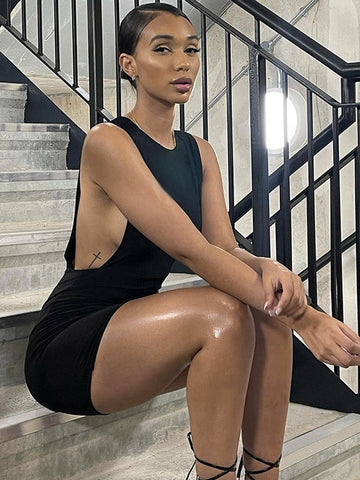 Sleeveless Sexy Bodycon Mini Dress Women 2023 Summer Fashion Black Tight Short Tank Dresses Female African Party Club Outfits