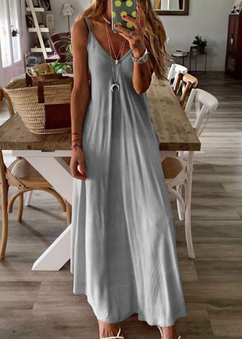 Summer 2023 Women's V-neck Sexy A Version Long Dress Loose Large Strap Dress