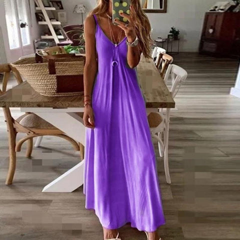 Summer 2023 Women's V-neck Sexy A Version Long Dress Loose Large Strap Dress