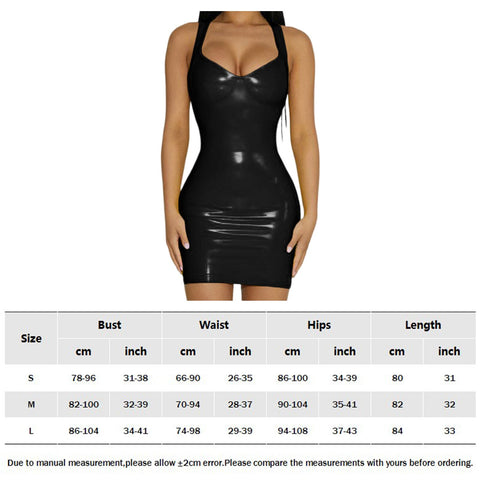 Summer Sexy Sleeveless Women Dress Clubwear Deep V Neck Bodycon Glossy Pu Leather Solid Color Short Dresses Dance Party 2023