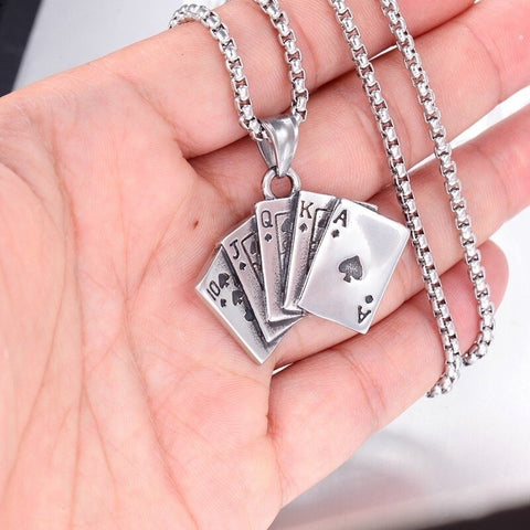 Trendy Playing Card Shape Pendant Necklace Men's Necklace Fashion Metal Sliding Pendant Punk Necklace Accessories Party Jewelry