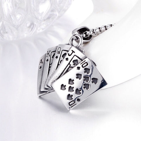 Trendy Playing Card Shape Pendant Necklace Men's Necklace Fashion Metal Sliding Pendant Punk Necklace Accessories Party Jewelry