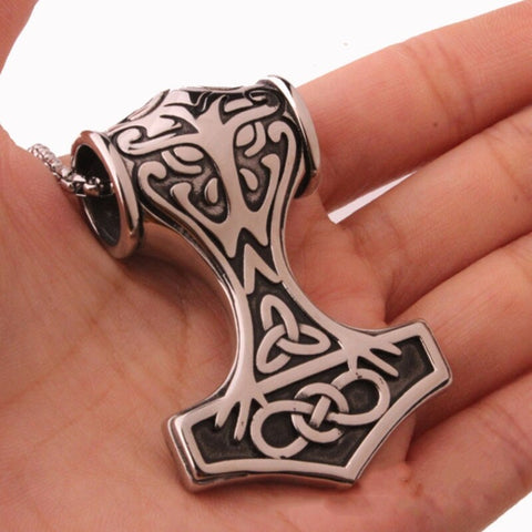 Vintage Black Thor Hammer Necklace for Men Viking Wolf Head Jewelry Friend Gift