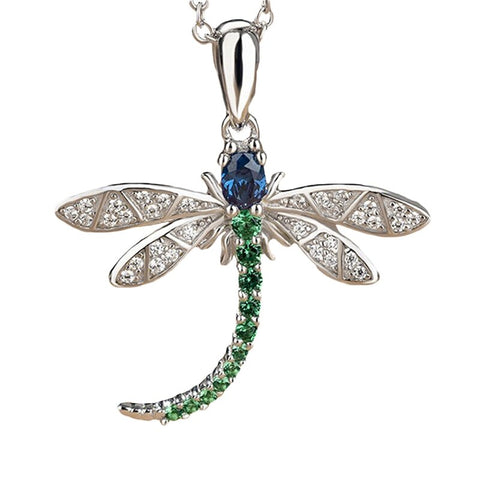 Vintage Dragonfly Pendant Necklace For Women Inlaid Colorful Cubic Zirconia Exquisite Jewelry Long Dragonfly Hanging Necklaces