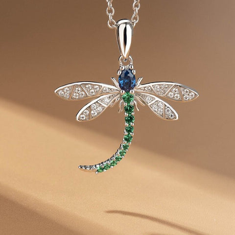 Vintage Dragonfly Pendant Necklace For Women Inlaid Colorful Cubic Zirconia Exquisite Jewelry Long Dragonfly Hanging Necklaces