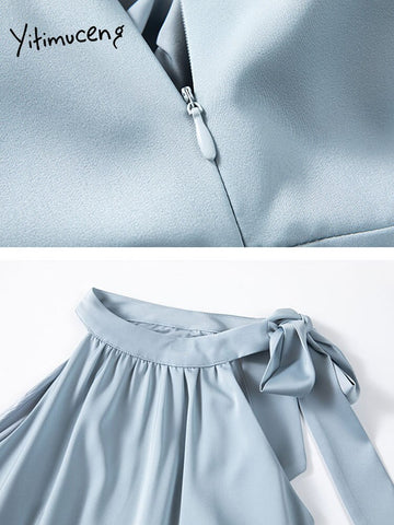 Yitimuceng Sleeveless Dress for Women 2023 Fashion Vintage Half High Collar Midi Dress Elegant Casual Lace-up Neck Mounted Dress