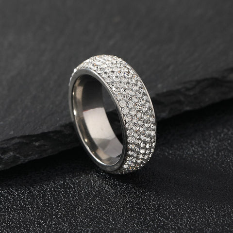 Yiwu Daicy Hot Selling Two And Multi Row Drill Circular Arc Ceramic Clay Full Diamond Titanium Steel Band Ring