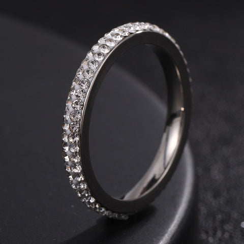 Yiwu Daicy Hot Selling Two And Multi Row Drill Circular Arc Ceramic Clay Full Diamond Titanium Steel Band Ring