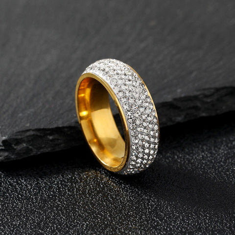 Yiwu Daicy Hot Selling Two And Multi Row Drill Circular Arc Ceramic Clay Full Diamond Titanium Steel Band Ring