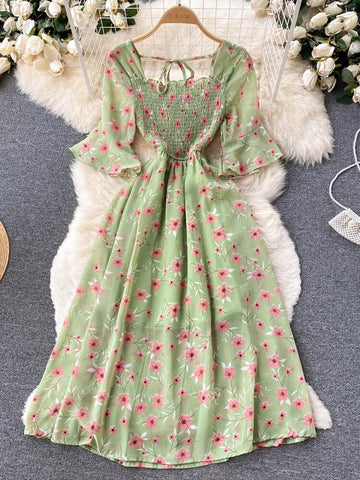 YuooMuoo Limited Big Sales Women Dress Fashion Romantic Floral Print Chiffon Summer Dress Vacation Season Party Korean Vestidos