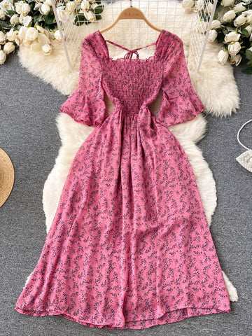 YuooMuoo Limited Big Sales Women Dress Fashion Romantic Floral Print Chiffon Summer Dress Vacation Season Party Korean Vestidos