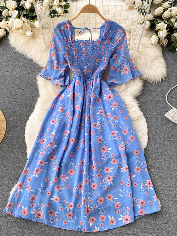 YuooMuoo Limited Big Sales Women Dress Fashion Romantic Floral Print Chiffon Summer Dress Vacation Season Party Korean Vestidos