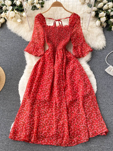 YuooMuoo Limited Big Sales Women Dress Fashion Romantic Floral Print Chiffon Summer Dress Vacation Season Party Korean Vestidos