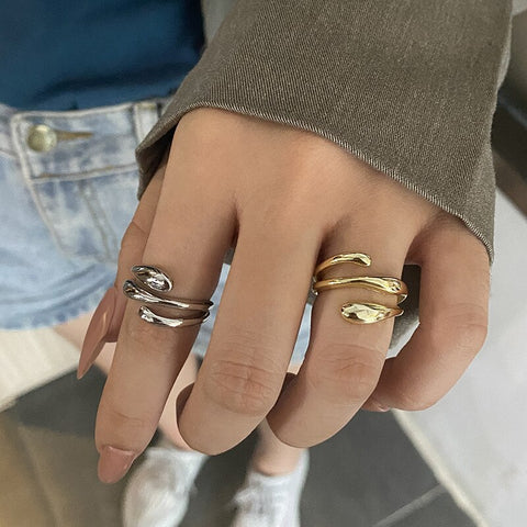 kshmir Stylish metallic geometric Wound ring Metallic retro simple ring is a women's trend jewelry gift