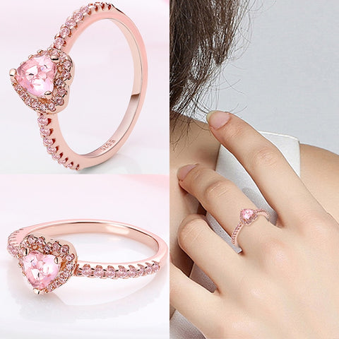 new in 100% Real 925 Silver Rings For Women Original Heart Crown Rose Gold Crystal Rings Engagement Wedding Anniversary Jewelry