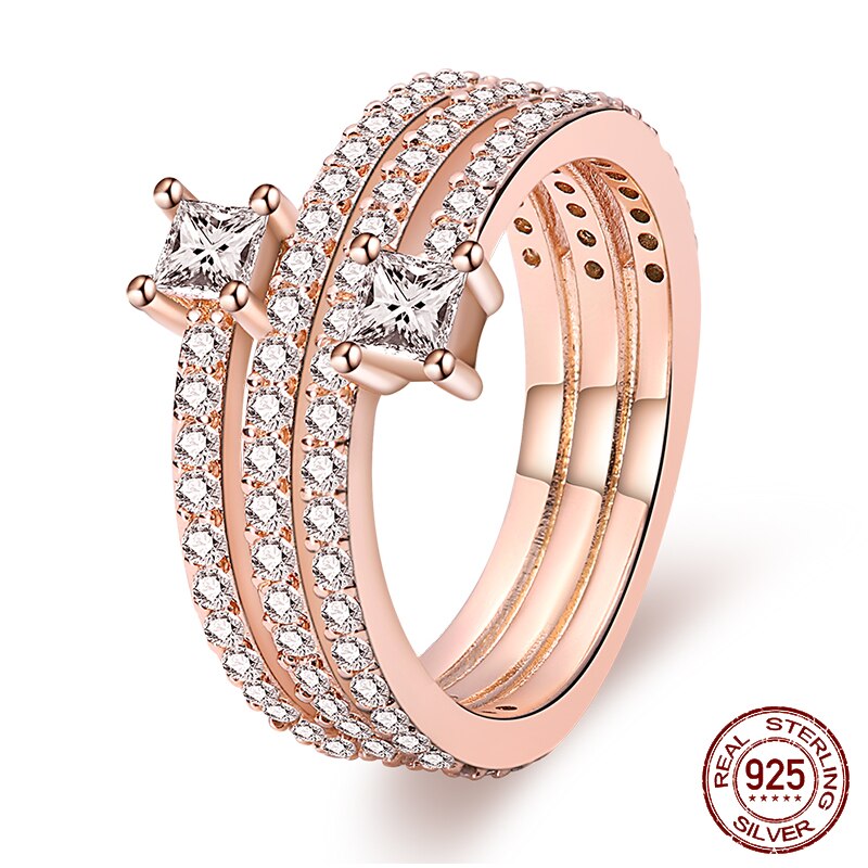 new in 100% Real 925 Silver Rings For Women Original Heart Crown Rose Gold Crystal Rings Engagement Wedding Anniversary Jewelry